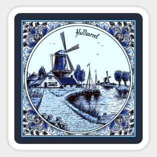Dutch Blue Delft Sailboats and Windmills Print Sticker